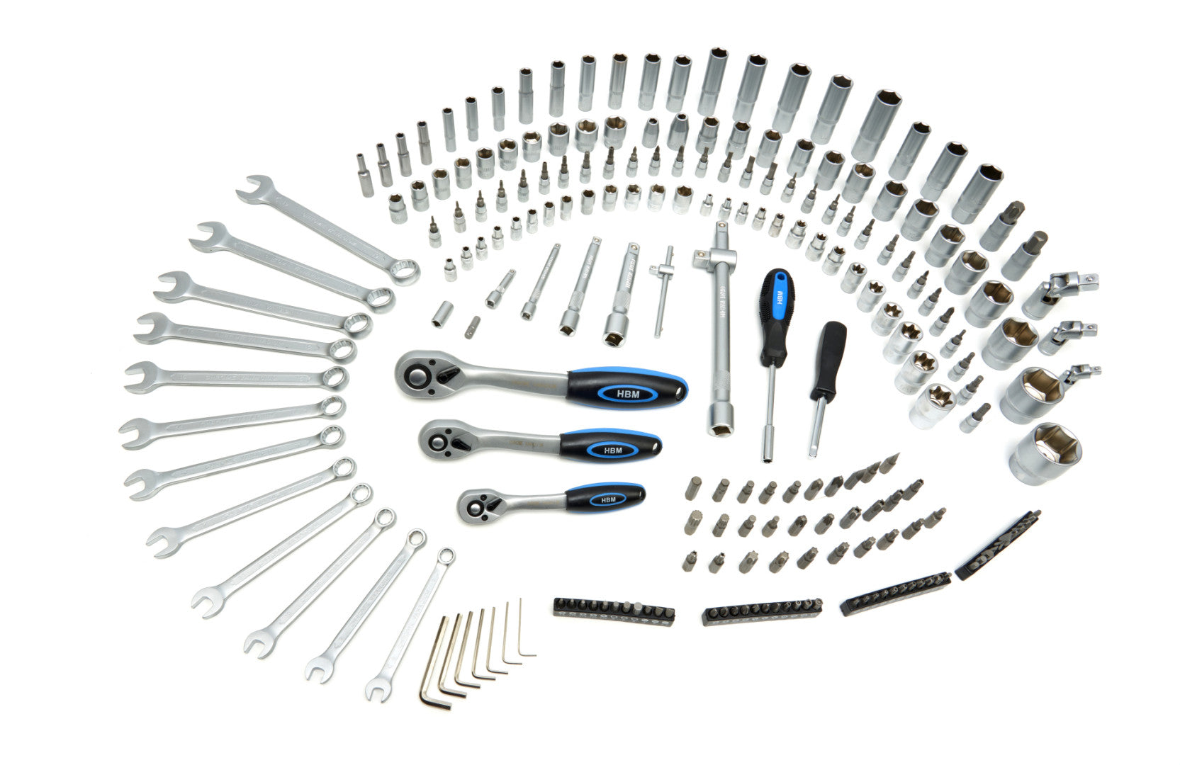 Profesionálna sada náradia s nástrčnými kľúčmi a račňami 1/2'' 3/8'' 1/4'', 216ks HBM Holandsko