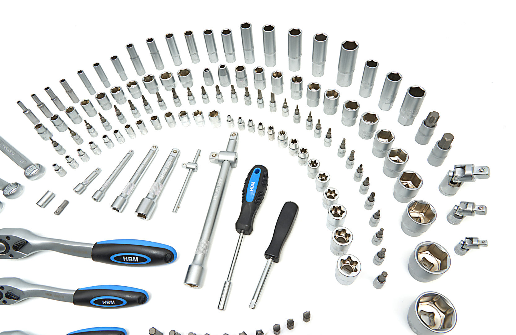 Profesionálna sada náradia s nástrčnými kľúčmi a račňami 1/2'' 3/8'' 1/4'', 216ks HBM Holandsko