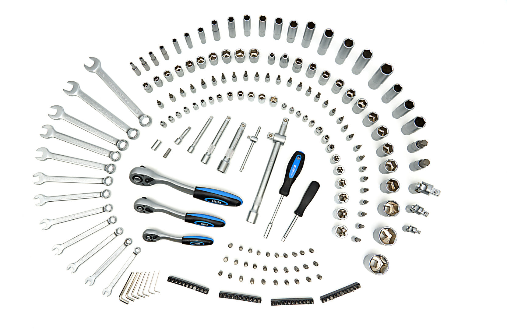 Profesionálna sada náradia s nástrčnými kľúčmi a račňami 1/2'' 3/8'' 1/4'', 216ks HBM Holandsko