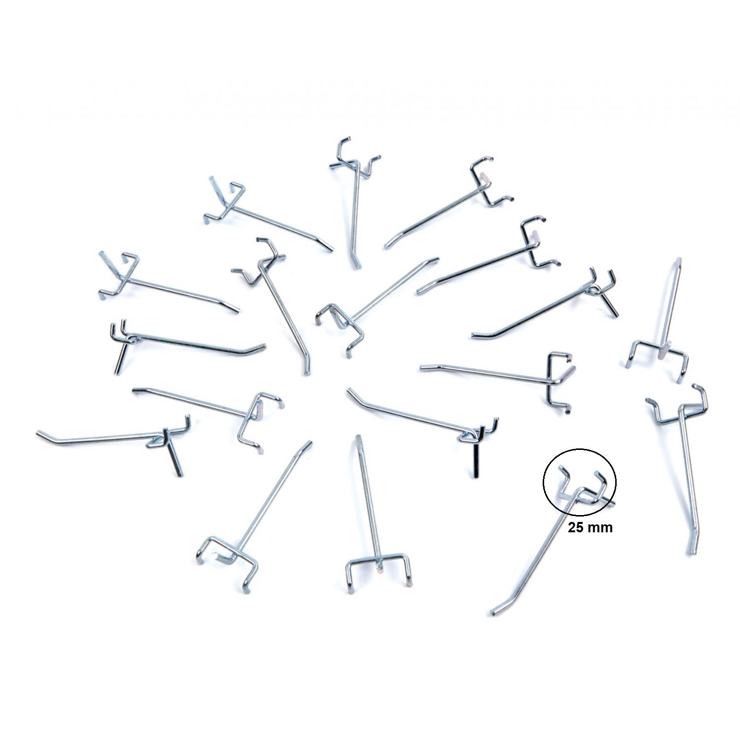 Sada 18 kovových háčikov na nástenný panel, organizér do dielne