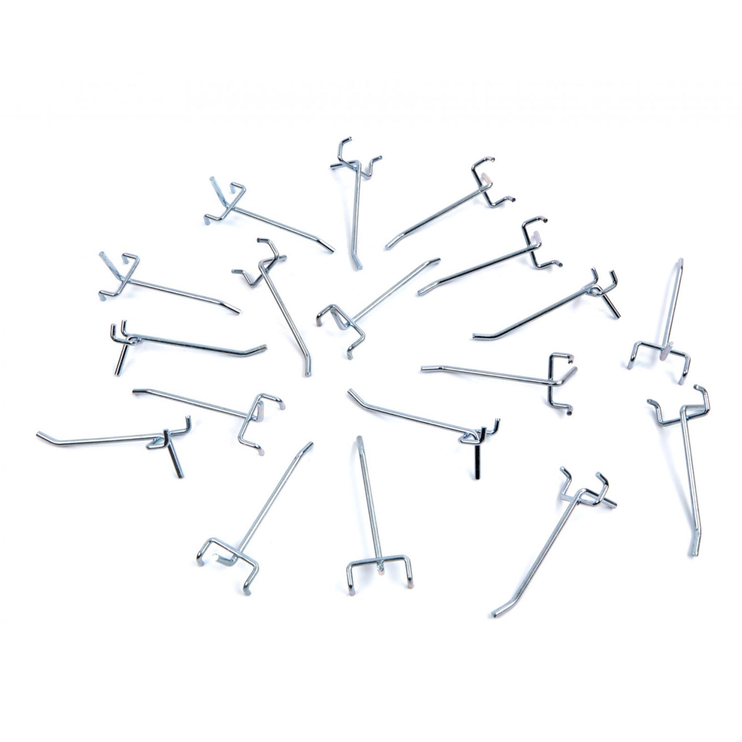 Sada 18 kovových háčikov na nástenný panel, organizér do dielne