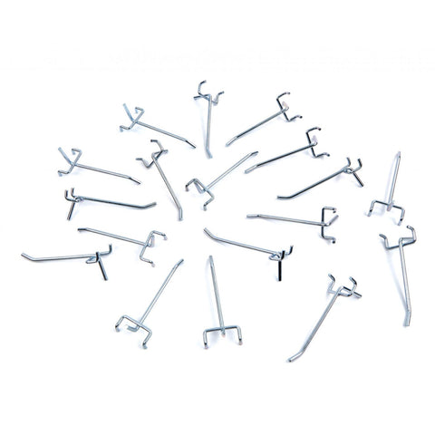 Sada 18 kovových háčikov na nástenný panel, organizér do dielne