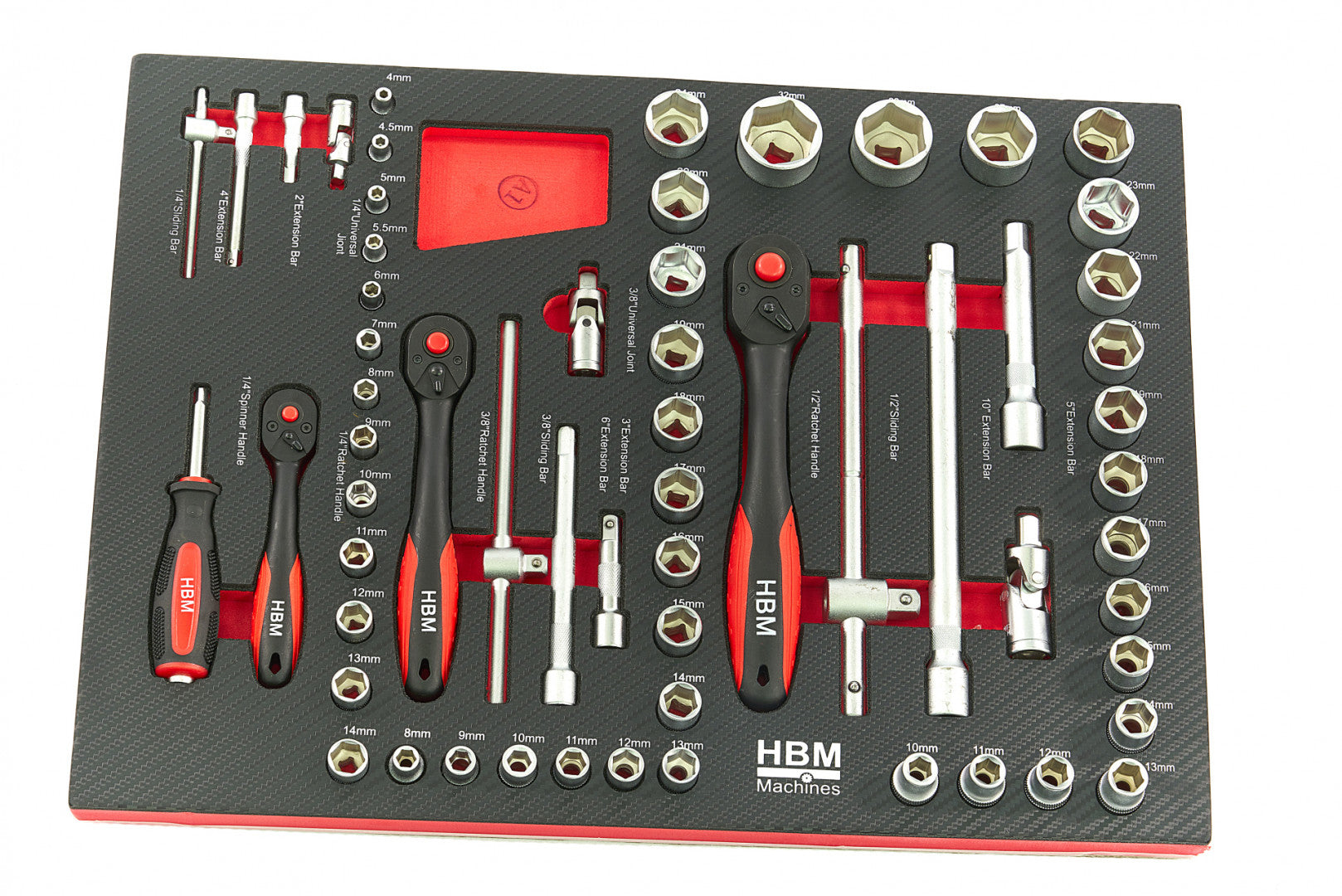 Sada náradia do zásuvky - 4 vložky, 154 dielov, rozmery: 39 × 54,5cm HBM Machines Holandsko