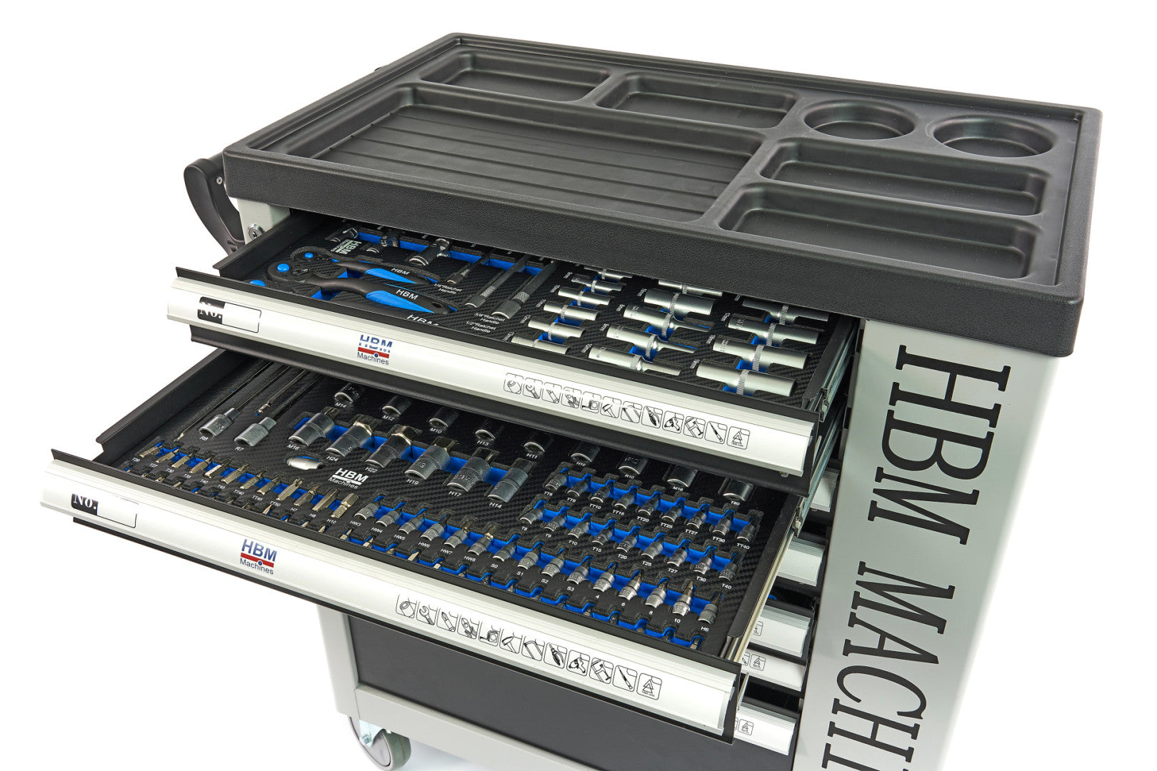 Profesionálna skrinka - dielenský vozík s náradím, so 7 zásuvkami, 245ks náradia, 6 vložiek carbon - HBM Holandsko, premium