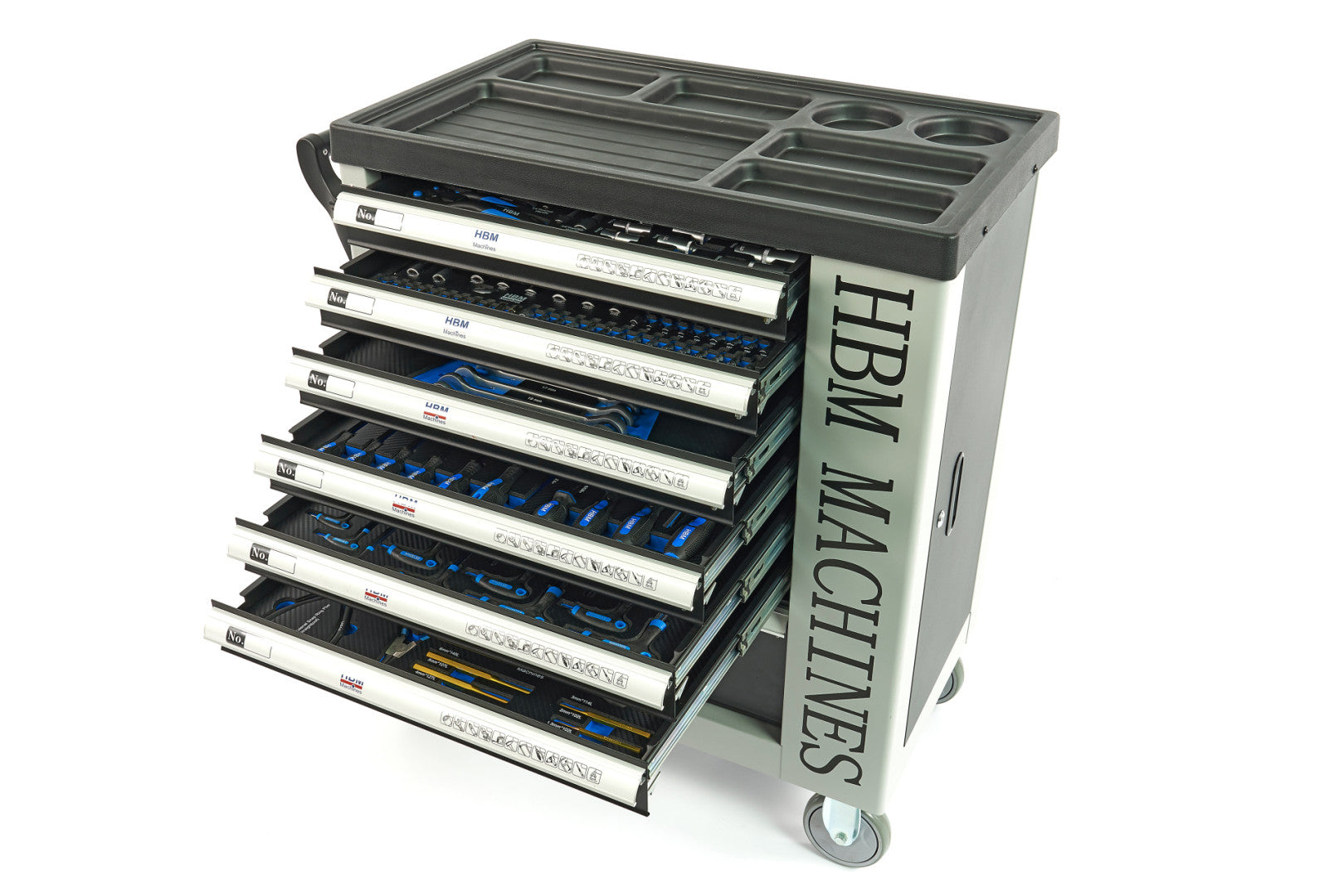 Profesionálna skrinka - dielenský vozík s náradím, so 7 zásuvkami, 245ks náradia, 6 vložiek carbon - HBM Holandsko, premium