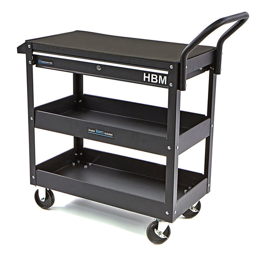 Dielenský vozík, 3 police, zásuvka, čierny HBM