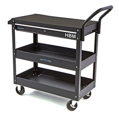 Dielenský vozík, 3 police, zásuvka, čierny HBM