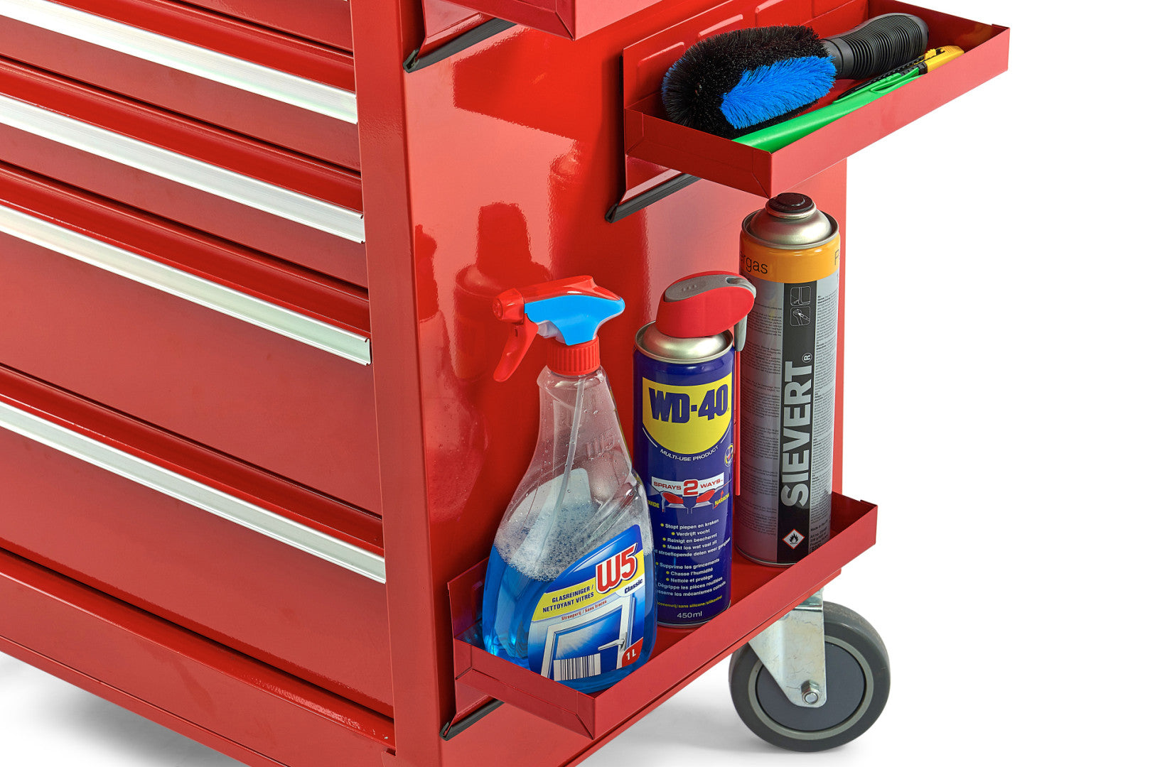 Sada 4 magnetických políc na skrinku na náradie, červená