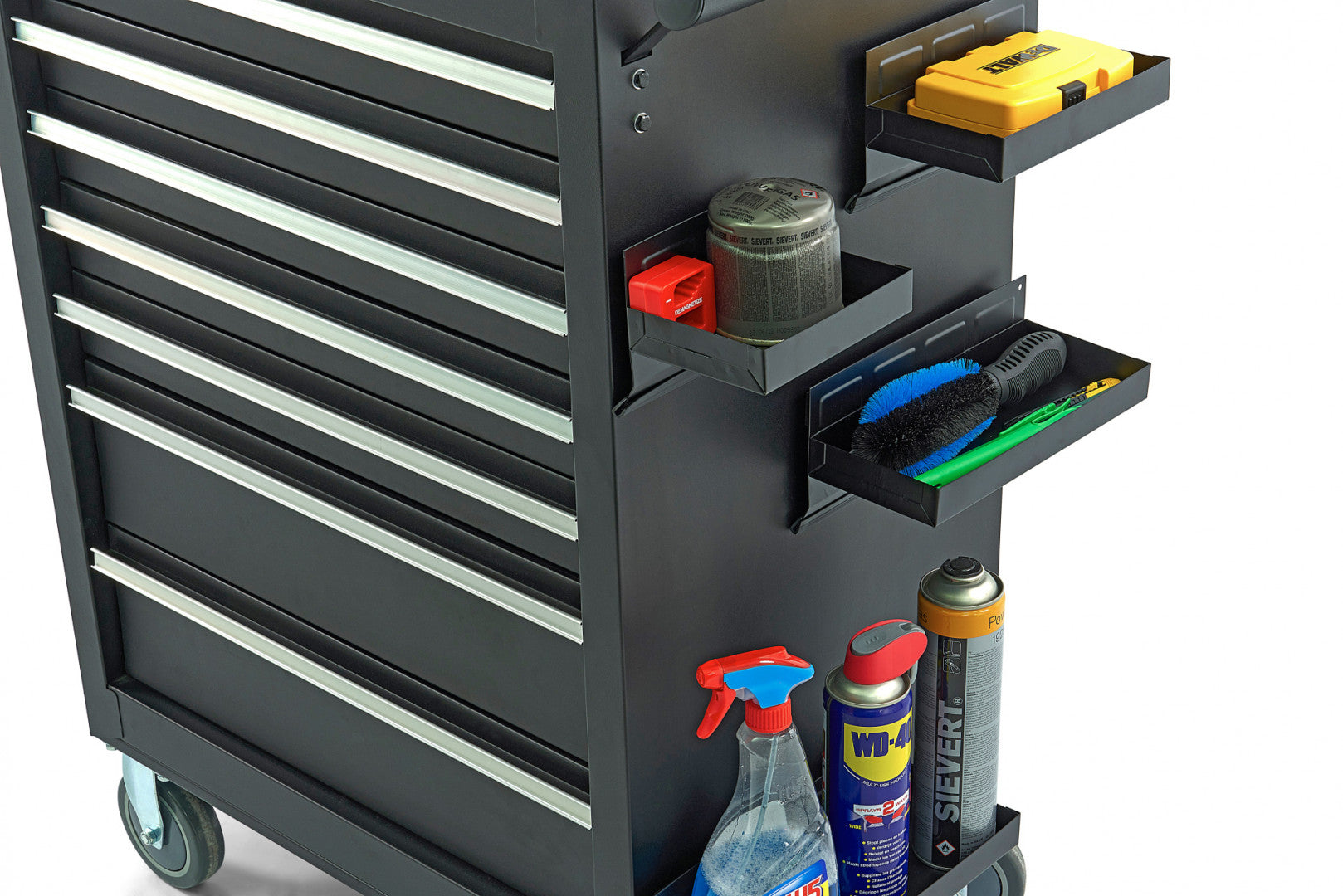 Sada 4ks magnetických políc na vozík na náradie - čierna, bočné usporiadanie, univerzálne, HBM Holandsko