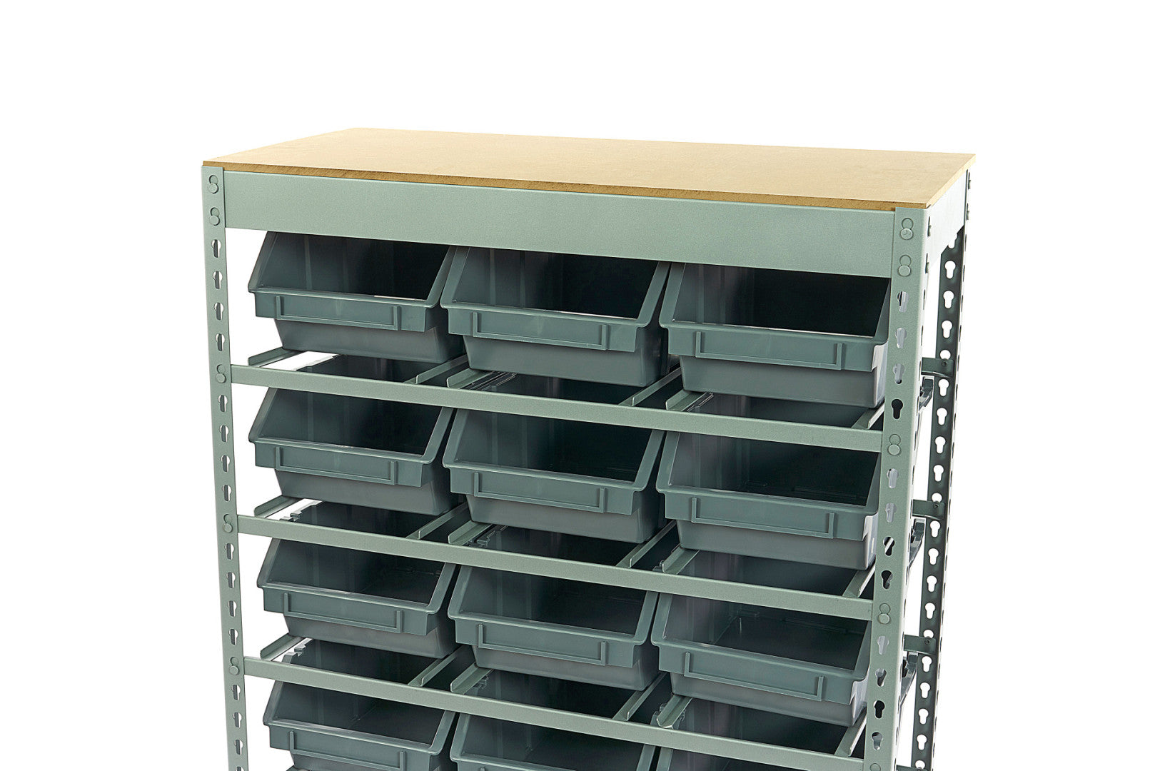 Kovový regál s 24 boxmi