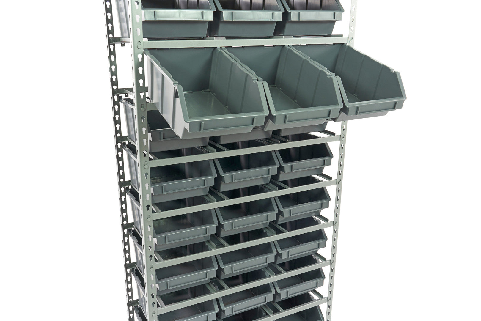 Kovový regál s 24 boxmi