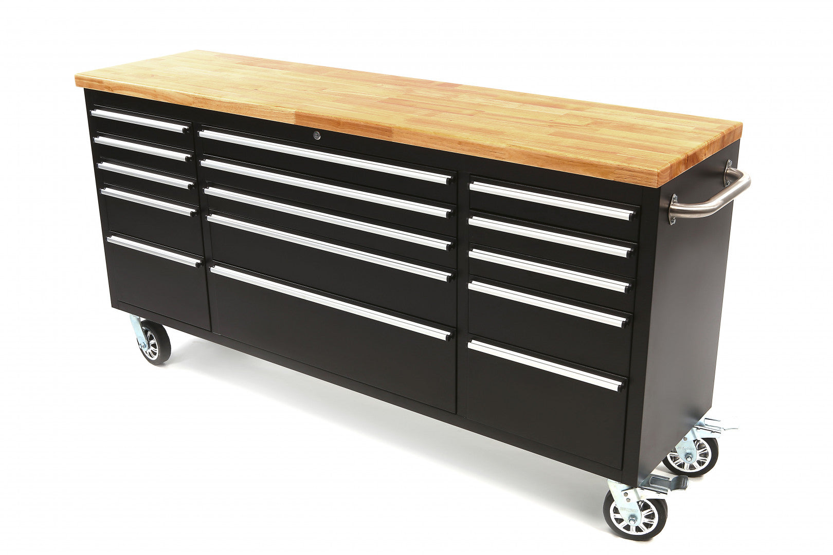 Dielenská kovová skrinka - vozík - pracovný stôl 182cm, masívna drevená pracovná doska