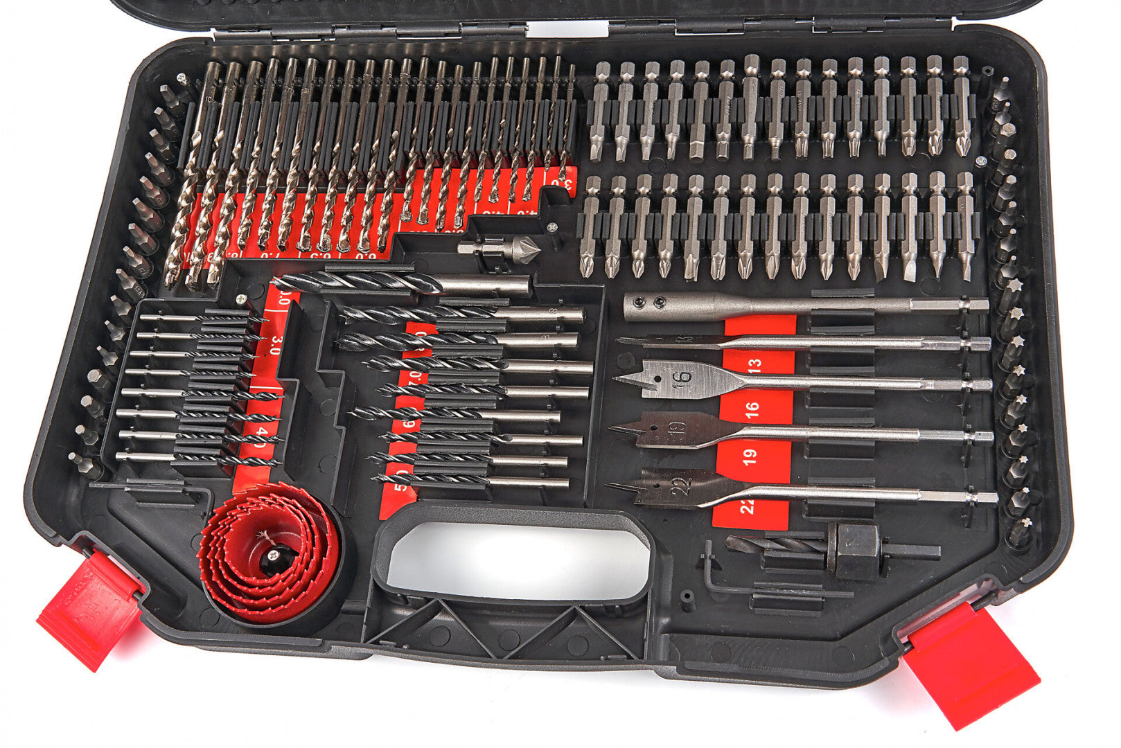 Súprava bitov, vrtákov, vykružovacích korún a fréz na drevo, kov, murivo – 246 kusov