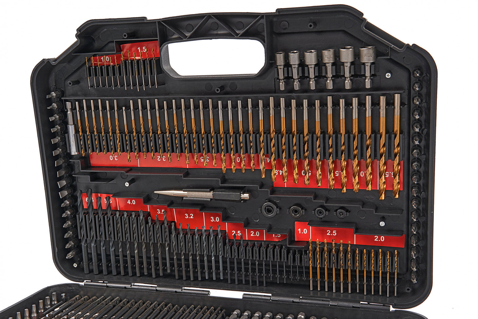 Súprava bitov, vrtákov, vykružovacích korún a fréz na drevo, kov, murivo – 246 kusov