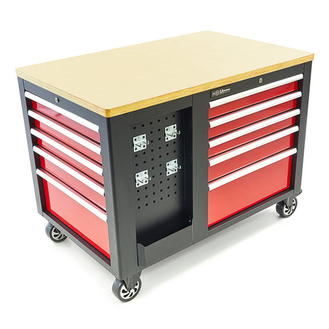 Kovová dielenská skrinka - vozík s pracovnou doskou a 10 zásuvkami