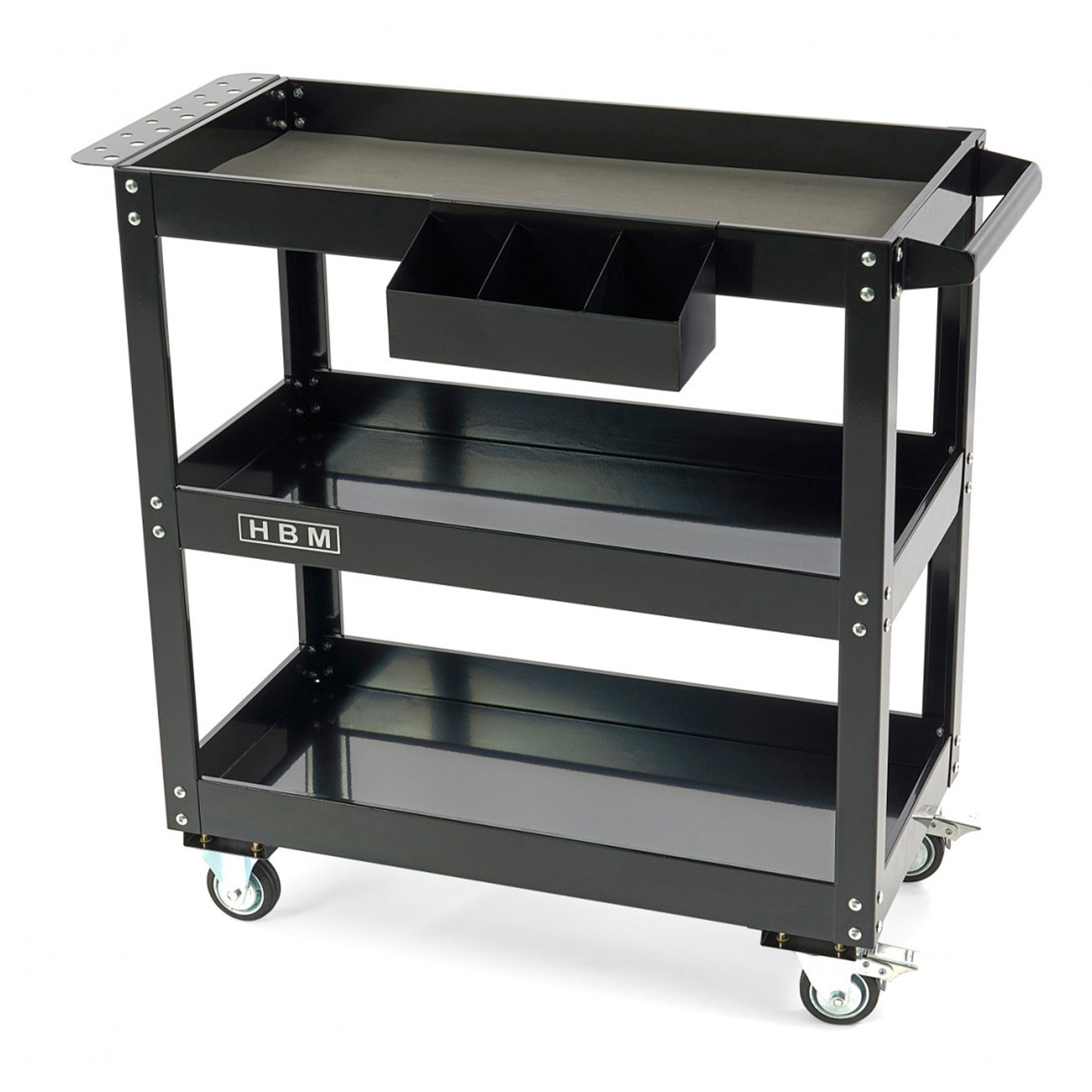 Mobilný montážny vozík s 3 policami, držiakom na skrutkovače a spreje