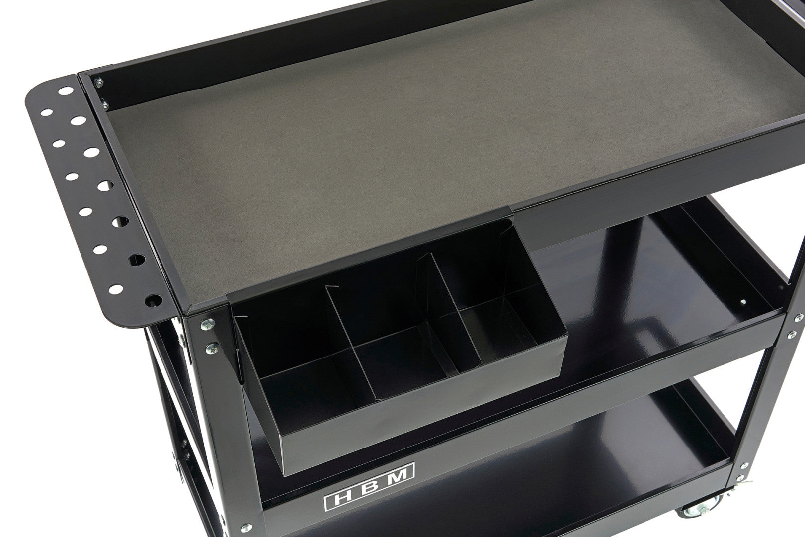 Mobilný montážny vozík s 3 policami, držiakom na skrutkovače a spreje