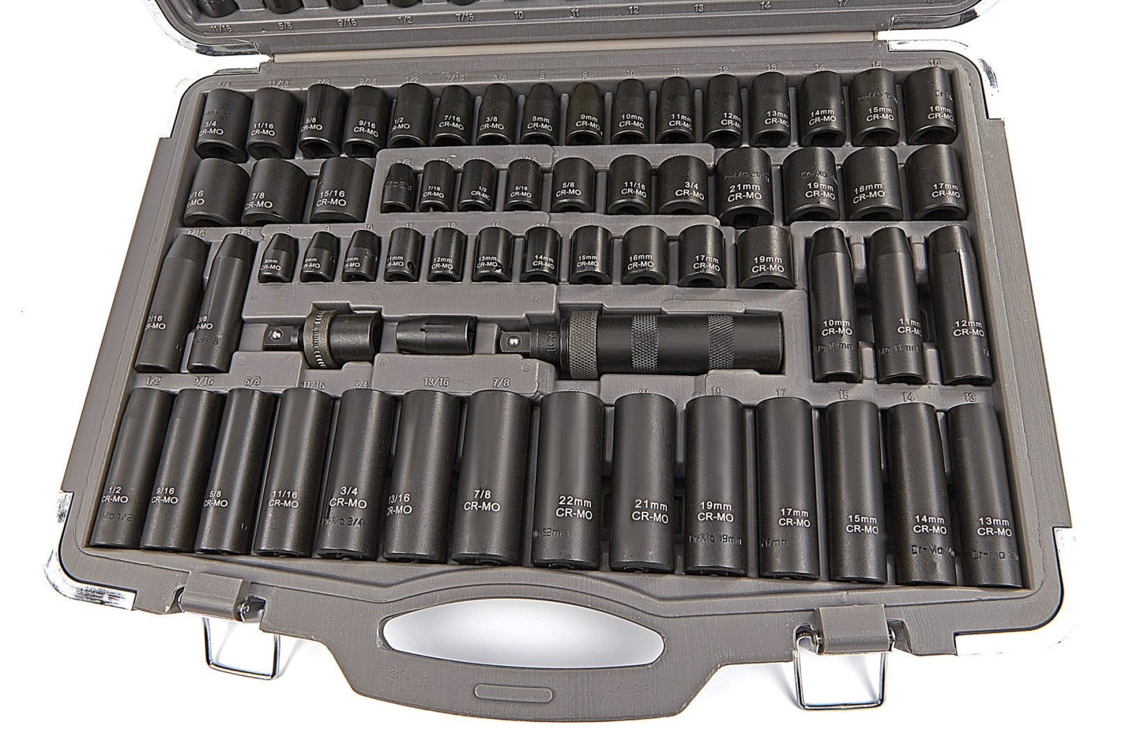 Súprava nástrčiek, bitov, nadstavcov a skrutkovača na nárazy, metrické a palcové, 119 kusov