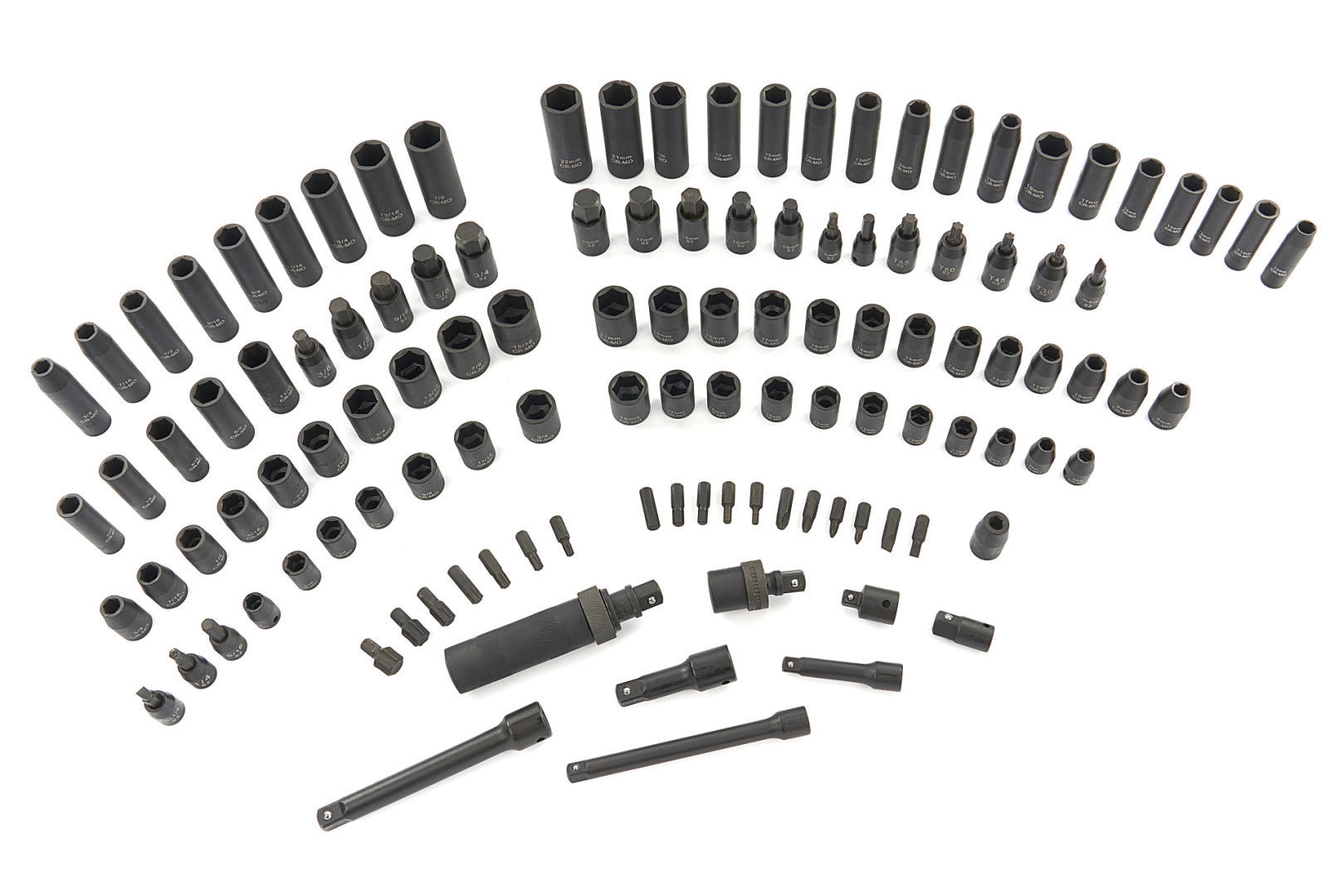 Súprava nástrčiek, bitov, nadstavcov a skrutkovača na nárazy, metrické a palcové, 119 kusov