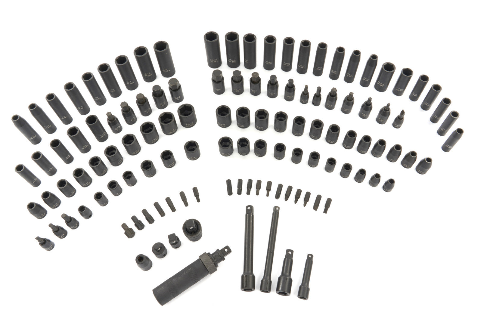 Súprava nástrčiek, bitov, nadstavcov a skrutkovača na nárazy, metrické a palcové, 119 kusov