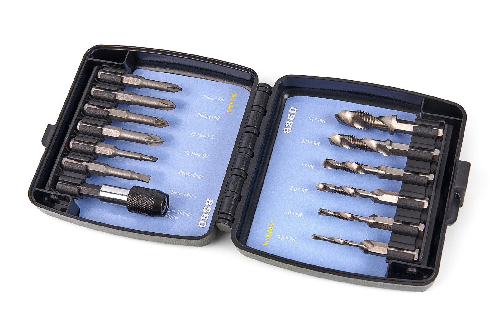 Sada 14 vrtákov, závitníkov a bitov