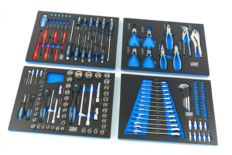 Sada 4ks vložiek s náradím do zásuvky - 154 dielov, modrá verzia