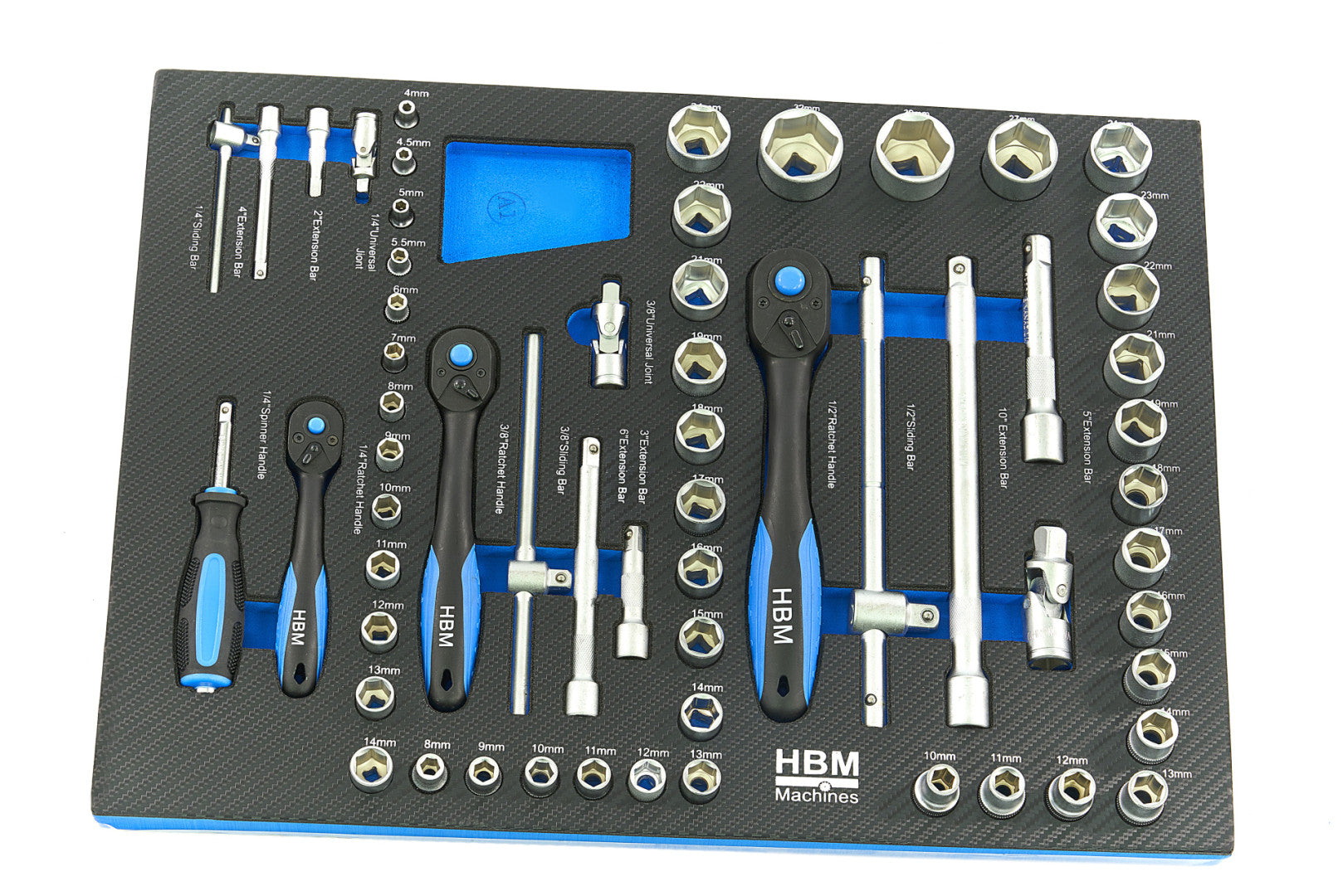 Sada 4ks vložiek s náradím do zásuvky - 154 dielov, modrá verzia