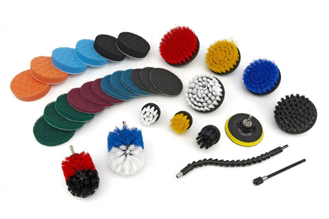 Sada čistiacich kefiek, leštiacich a brúsnych špongií na vŕtačku 31ks HBM