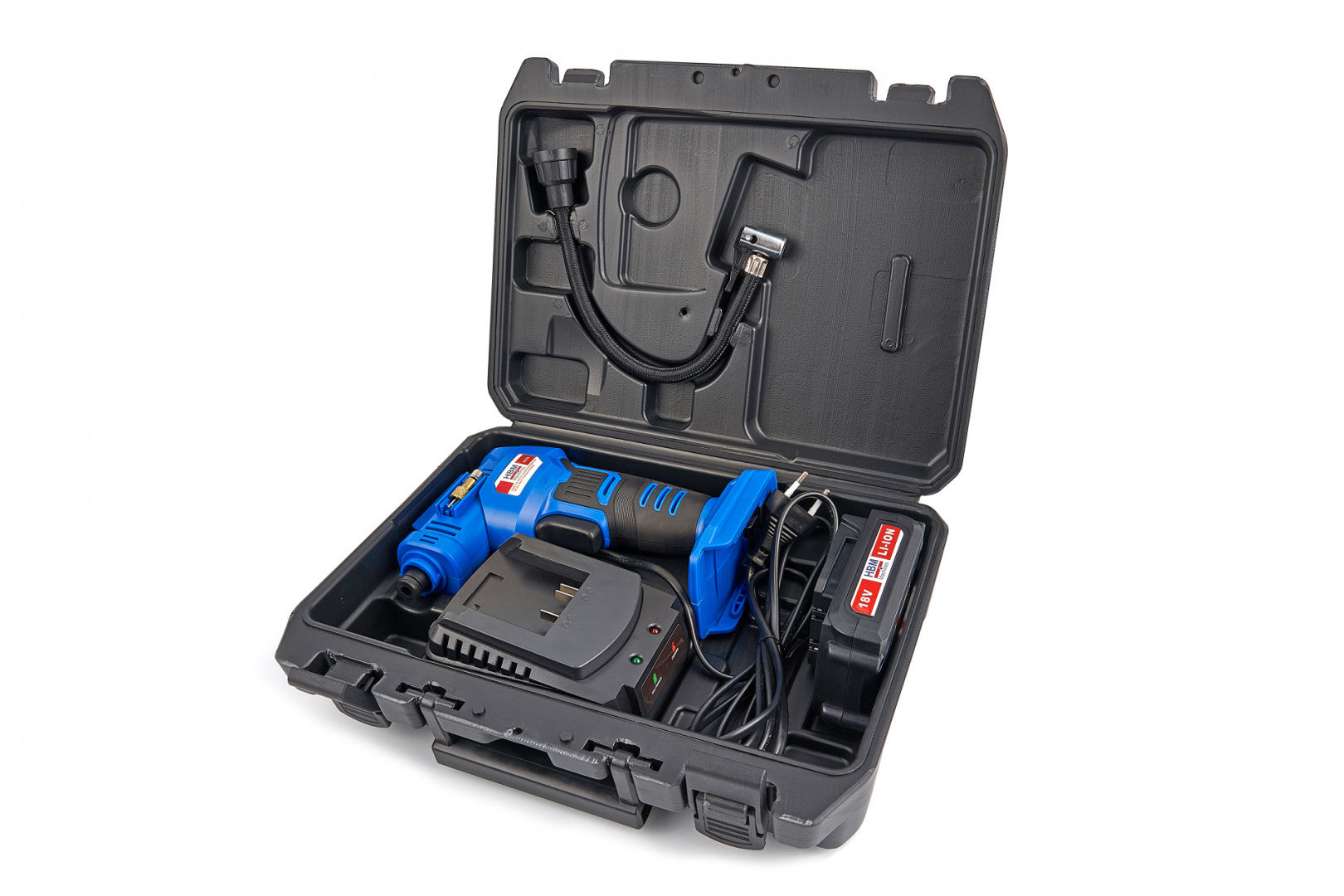 Kompresor na hustenie pneumatík s LED osvetlením a akumulátorom 18 V