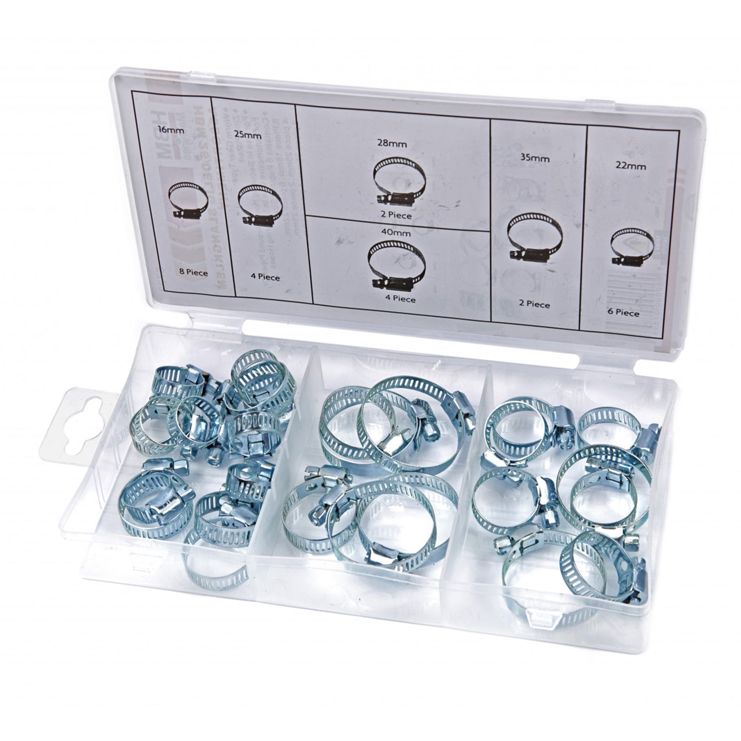 Súprava kovových svoriek na hadice 16–40 mm 26 dielov HBM