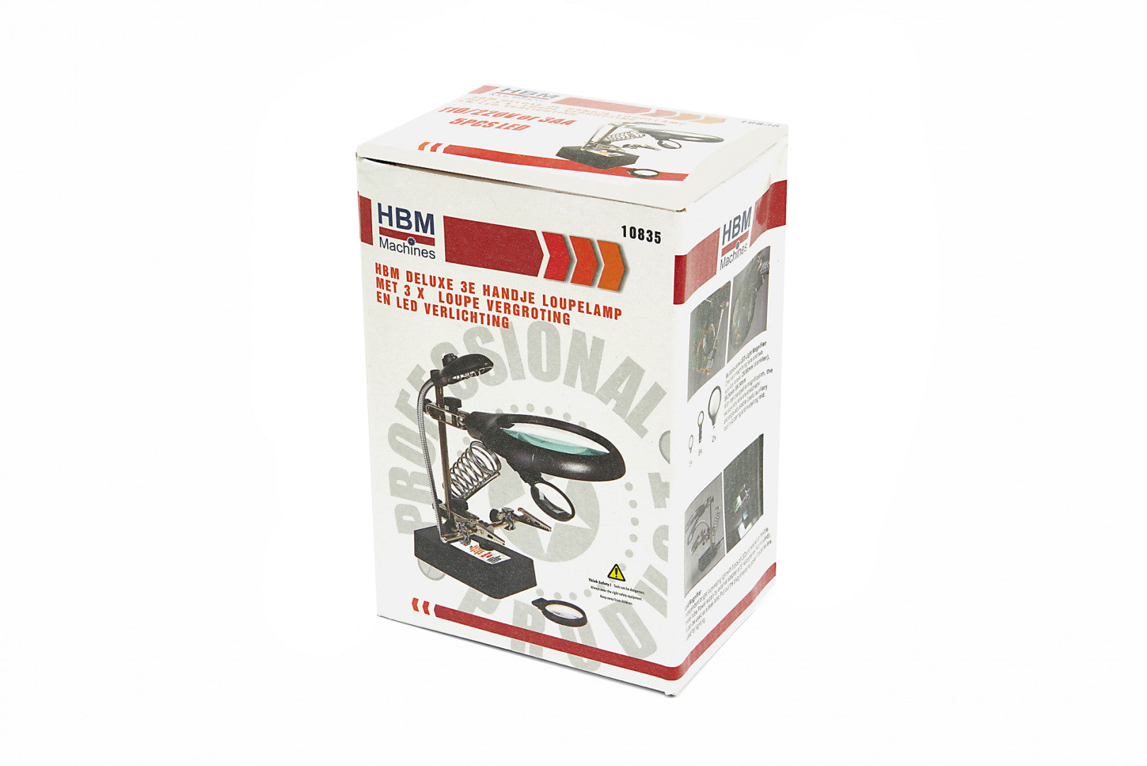 LED pracovná lampa s lupou a kovovými pomocnými ramenami na spájkovanie