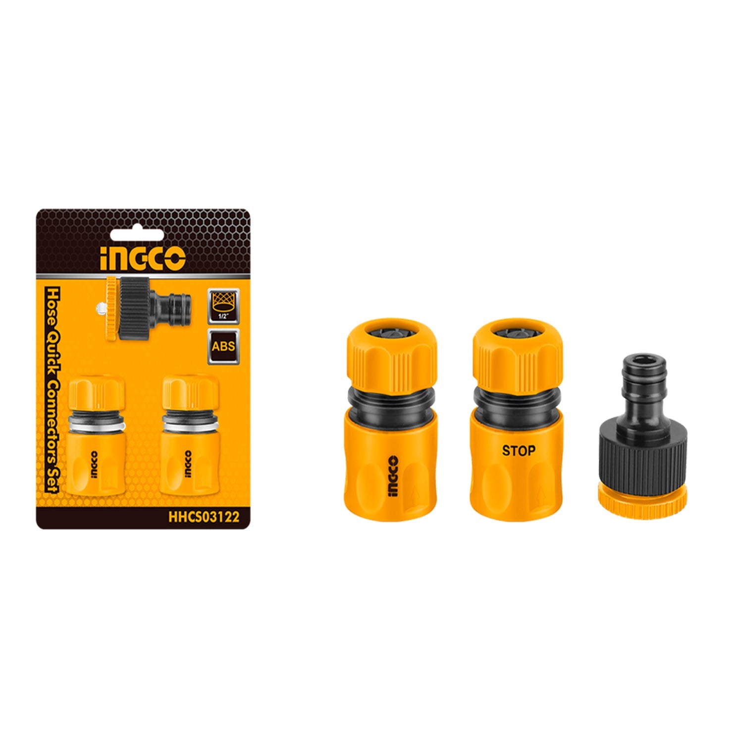 Súprava rýchlospojok na hadicu 1/2", 3 kusy ingco