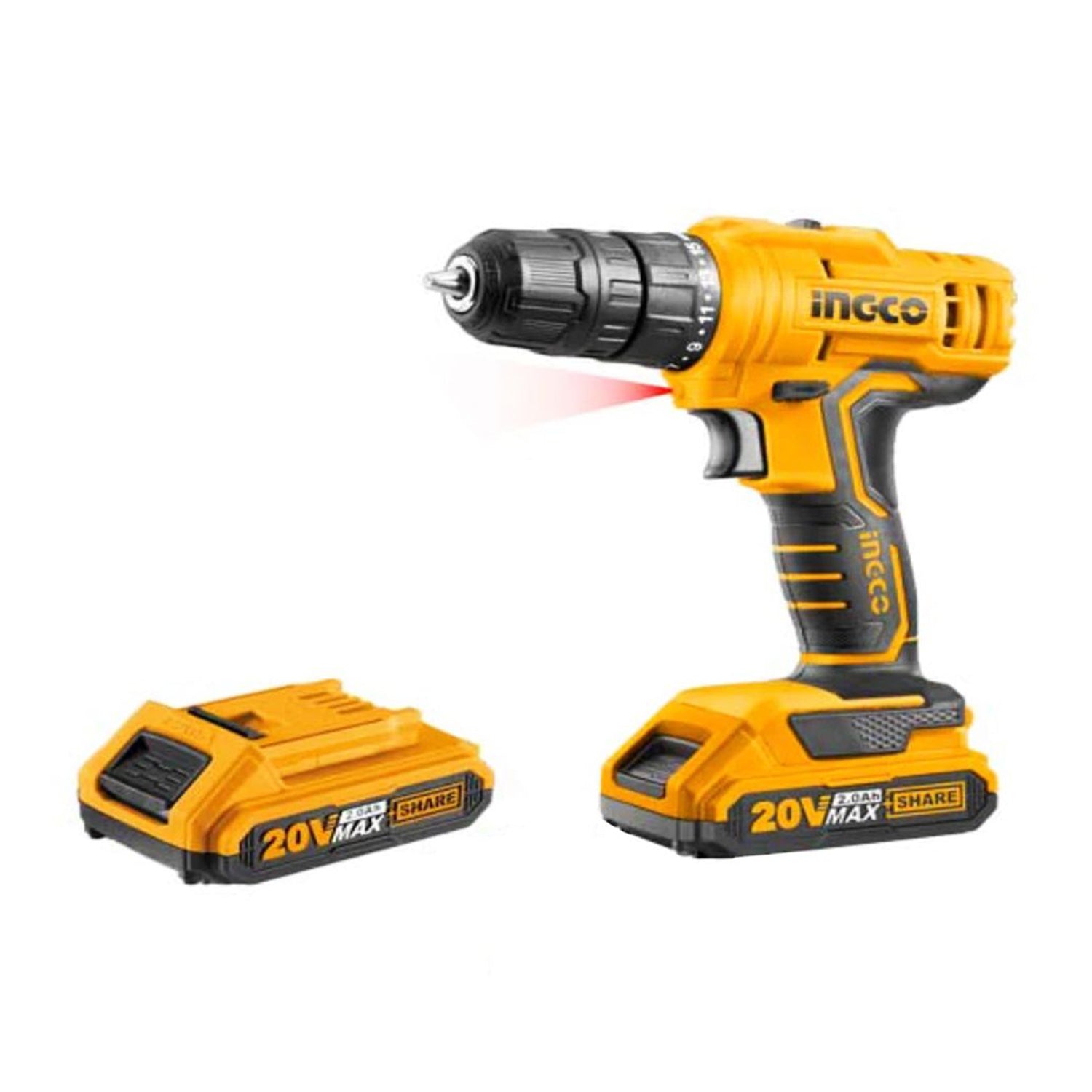 Vŕtačka so skrutkovačom, s 2 batériami 1,5Ah, 20V Ingco