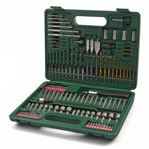 Súprava bitov, vrtákov, vykružovacích korún a fréz Hikoki na drevo, kov, murivo – 112 kusov