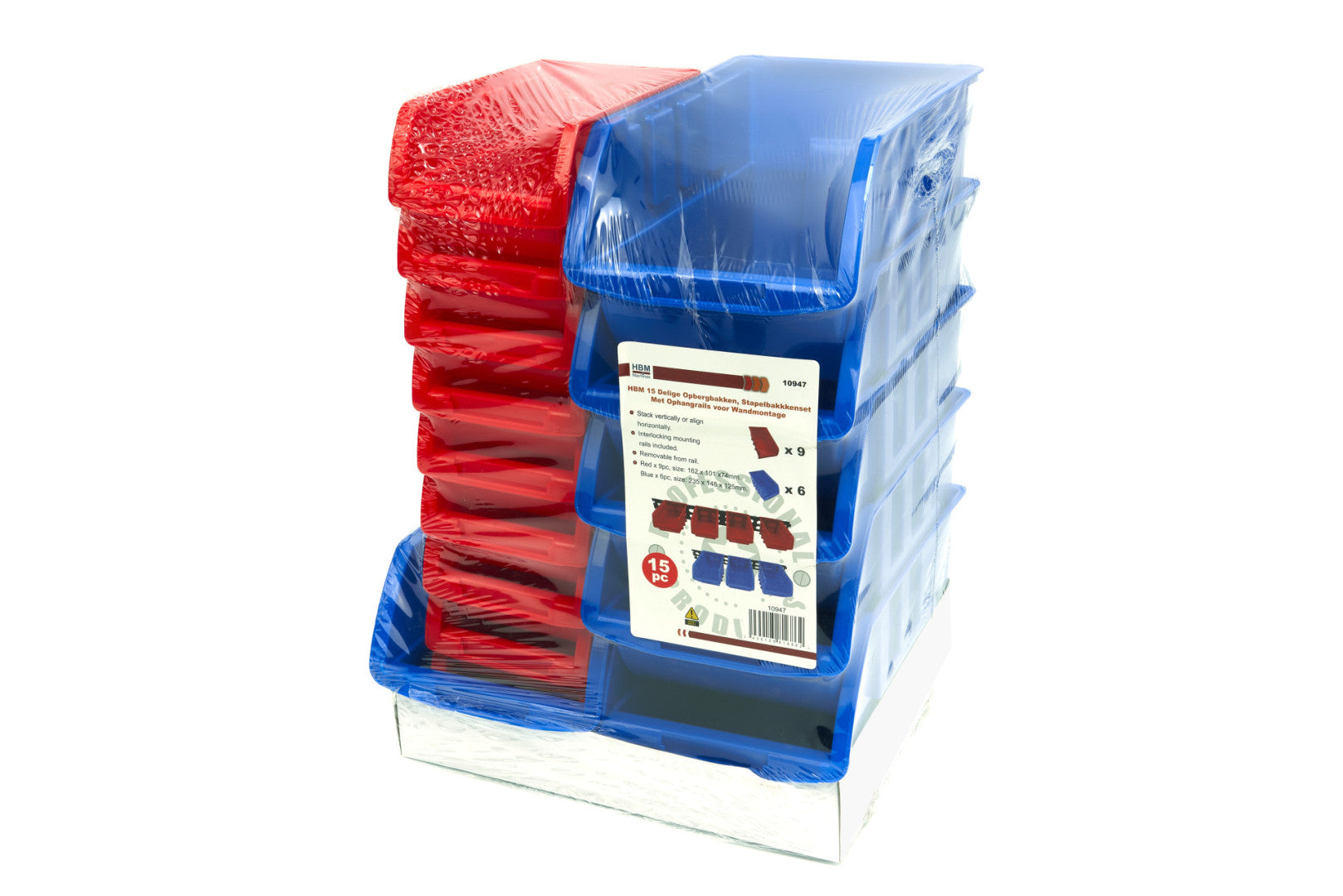 Sada 15 úložných boxov so závesnou lištou na stenu hbm machines holandsko