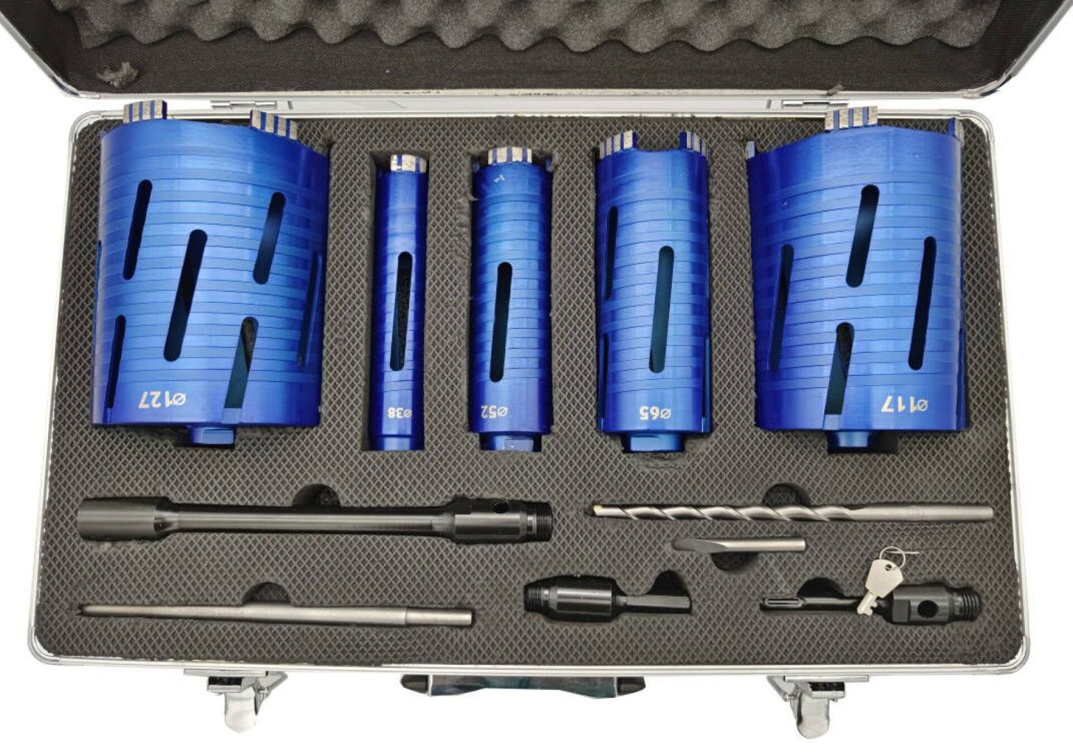 Sada diamantových vykružovacích korunkových vrtákov 38, 52, 65, 117, 127mm HBM