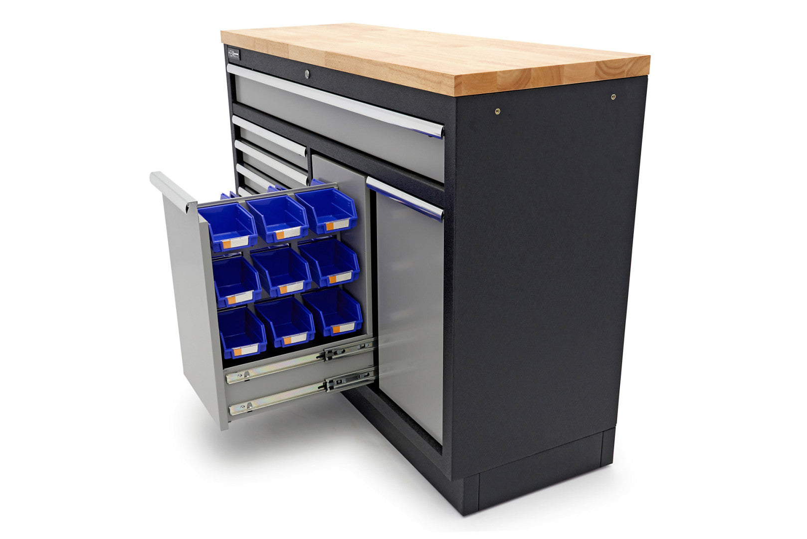 Profesionálny pracovný stôl so skrinkou na náradie, 136cm, 9 zásuviek HBM