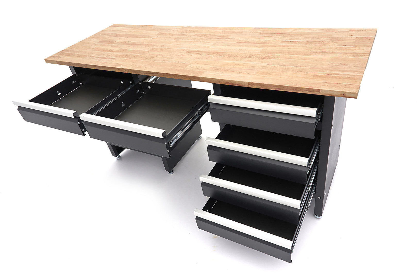 Pracovný stôl do dielne so 6 zásuvkami, 1 dvierkami a drevenou doskou z masívu 171 cm, HBM Machines premium, Holandsko