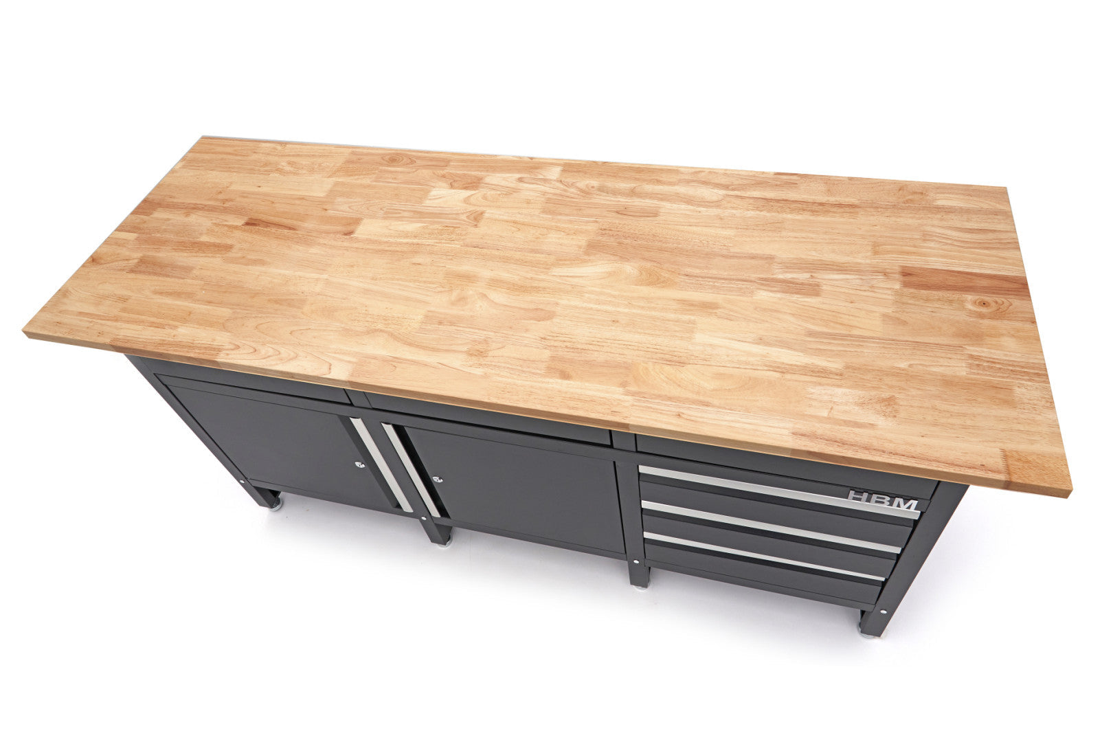 Profesionálna dielenská skrinka na náradie s pracovným stolom - ponk, masívna drevená doska 171cm, 2 dvierka a 6 zásuviek, HBM Machines Holandsko