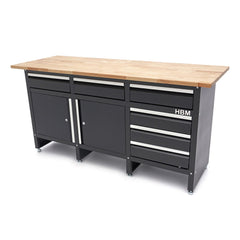 Profesionálna dielenská skrinka na náradie s pracovným stolom - ponk, masívna drevená doska 171cm, 2 dvierka a 6 zásuviek, HBM Machines Holandsko
