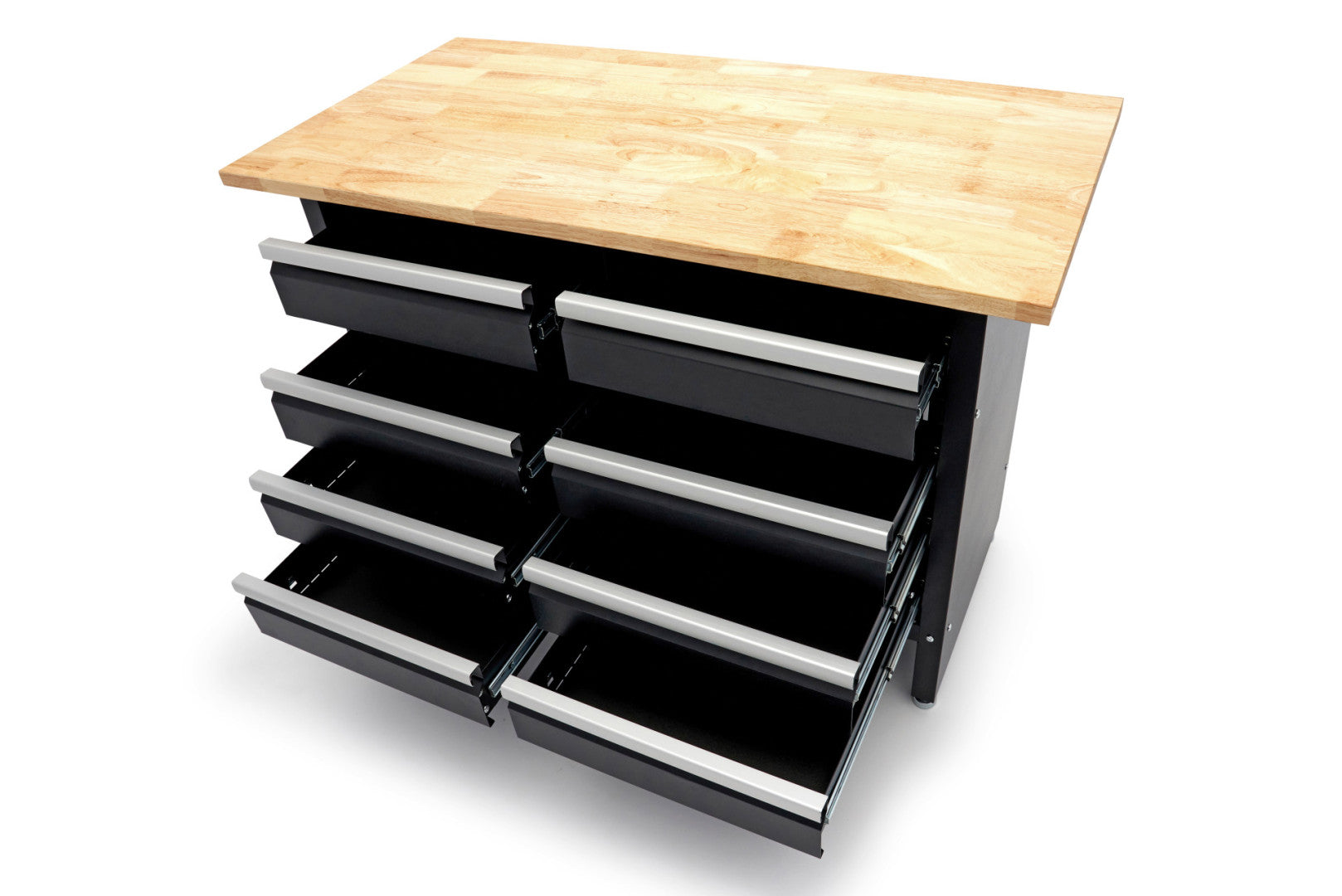 Dielenský pracovný stôl 120cm s 8 zásuvkami a drevenou doskou