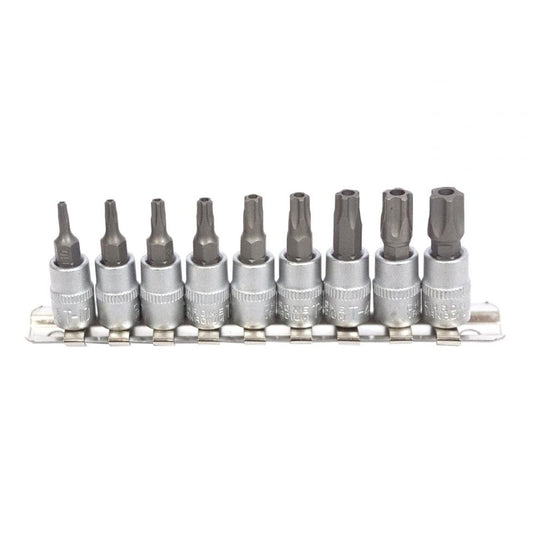 Sada Torx nástrčných hlavíc s bitom - kľúčov, 5 cípov, 1/4'', T10 - T50, 9ks, Kroftools