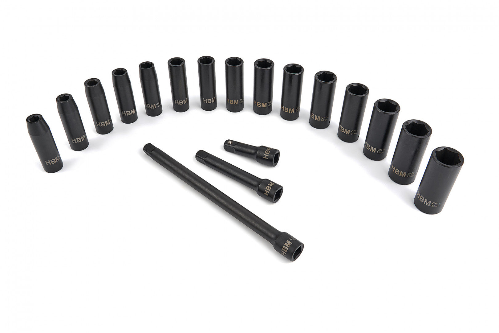 Súprava nástrčiek a nadstavcov na rázové náradie 1/2, 18 kusov, 10–24 mm hbm machines holandsko