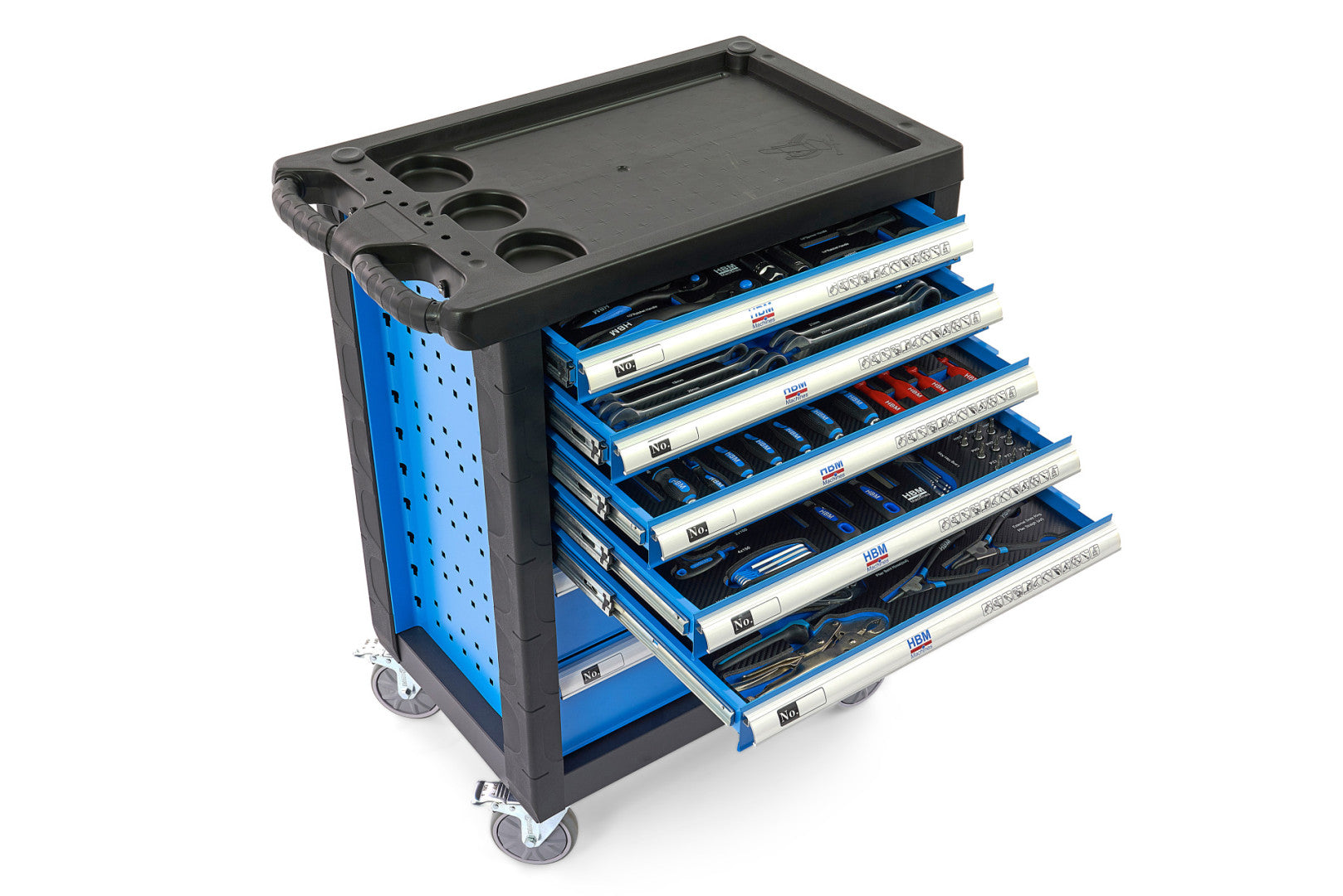 Profesionálna skrinka - dielenský vozík s náradím, so 7 zásuvkami, 196ks náradia, 5 vložiek - premium, HBM Holandsko
