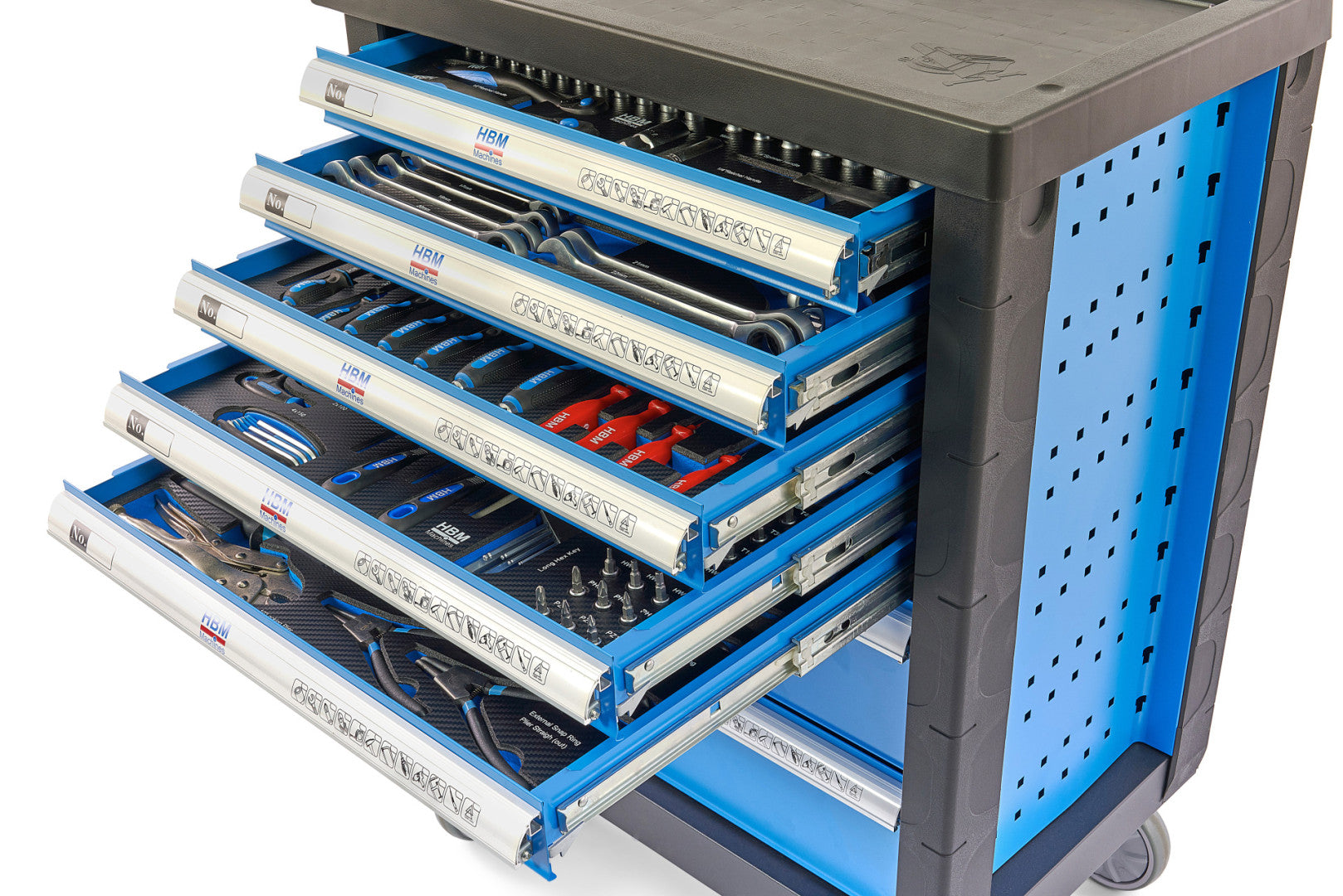 Profesionálna skrinka - dielenský vozík s náradím, so 7 zásuvkami, 196ks náradia, 5 vložiek - premium, HBM Holandsko