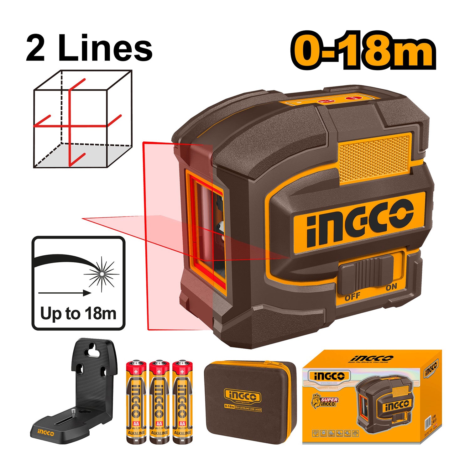 Laserová vodováha so samonivelačnou funkciou 0 - 18m Ingco