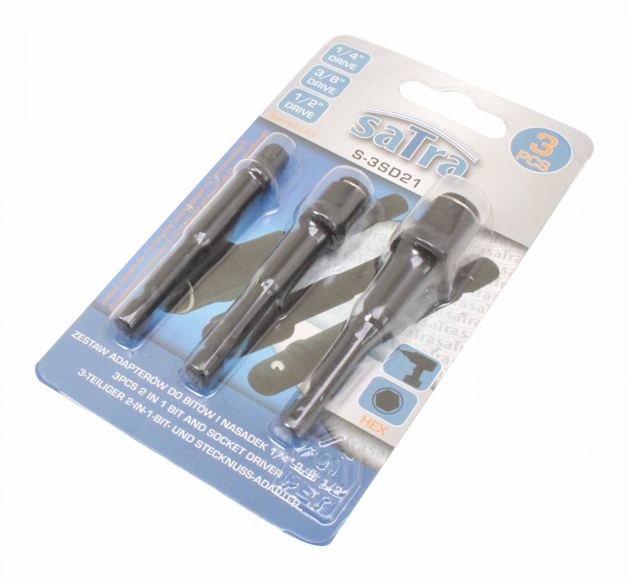 Sada 3 adaptérov na nástrčné hlavice a bity 1/4'' 3/8'' 1/2''