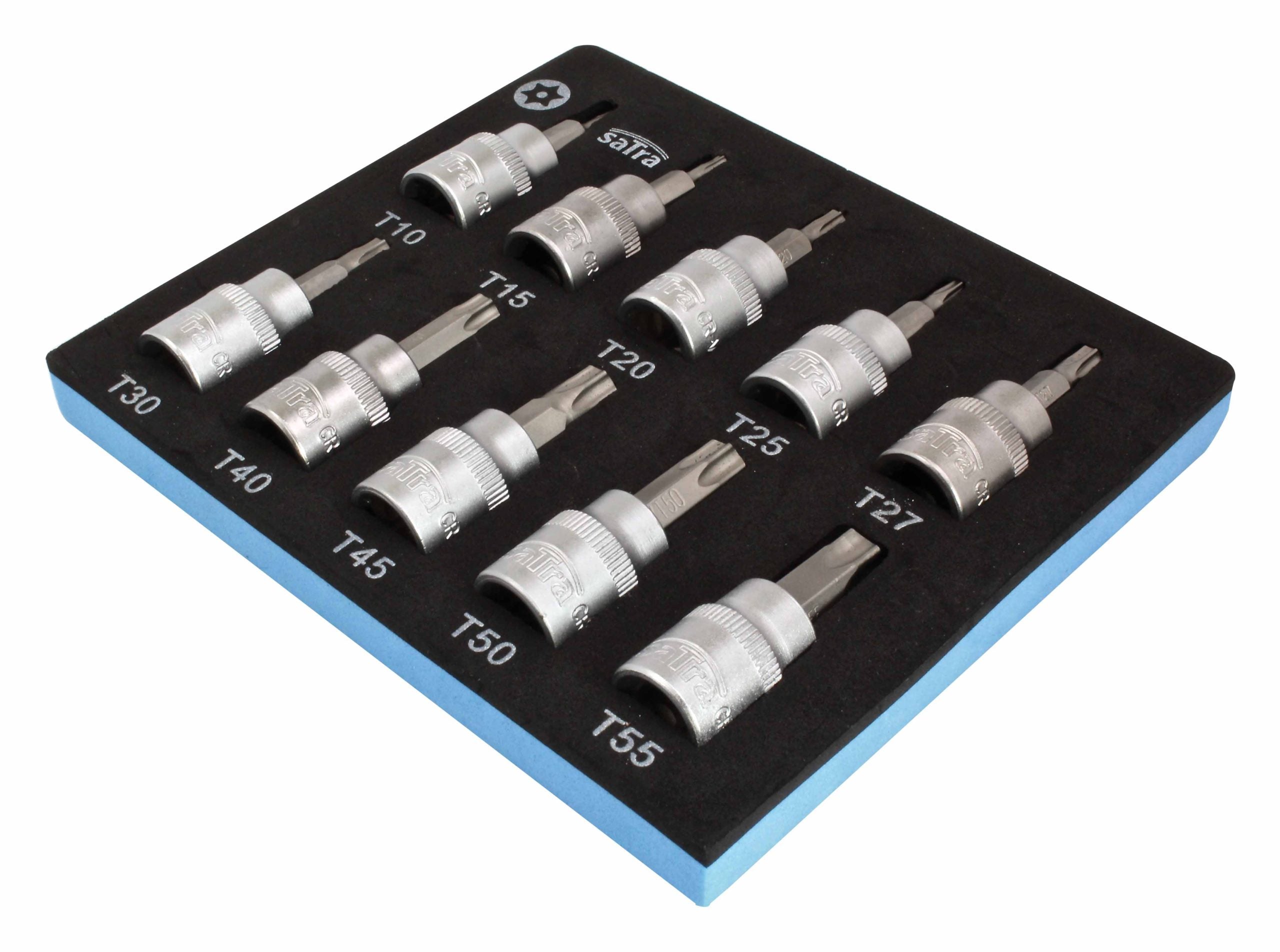 Penová vložka so súpravou torx bitov s dierou 3/8'' T10 - T55 dĺžka 50mm