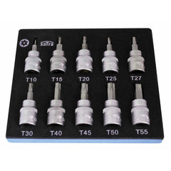 Penová vložka so súpravou torx bitov s dierou 3/8'' T10 - T55 dĺžka 50mm