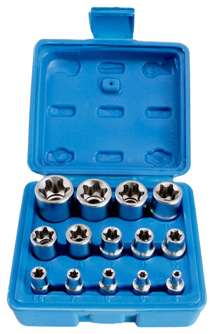 Sada nástrčných kľúčov E-TORX E4 - E24, 1/4'', 3/8'', 1/2'', 14ks